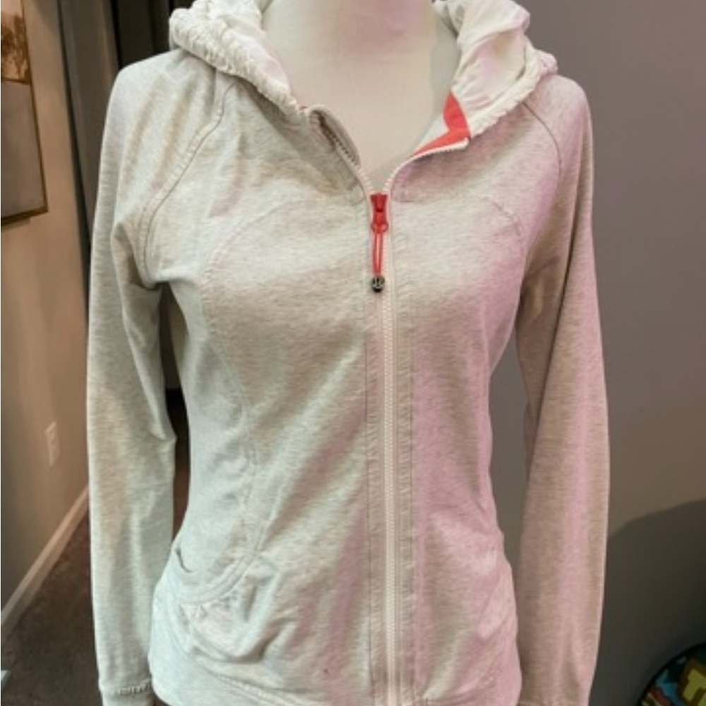Lululemon Athletica cream color Hoodie with Coral Accents